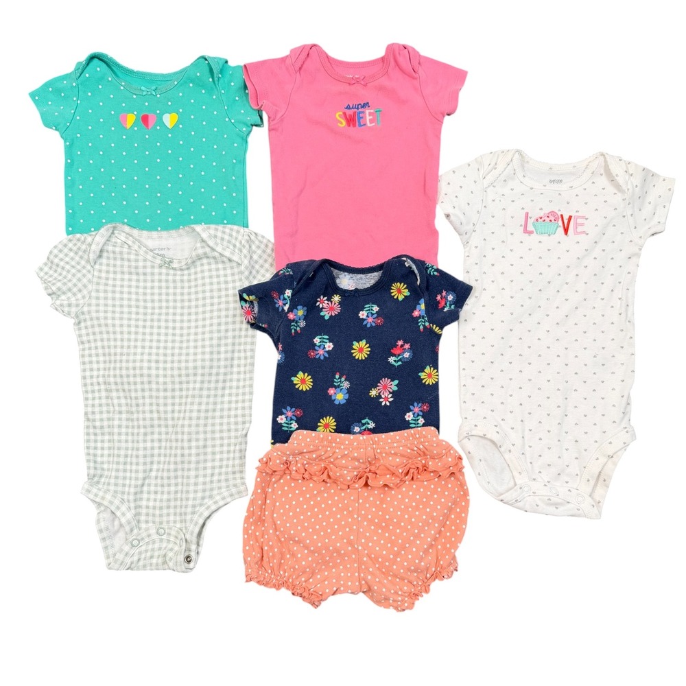 Carter's Baby Girl Bodysuit Shorts Lot 6 Piece Size 9 Months baby bundle
